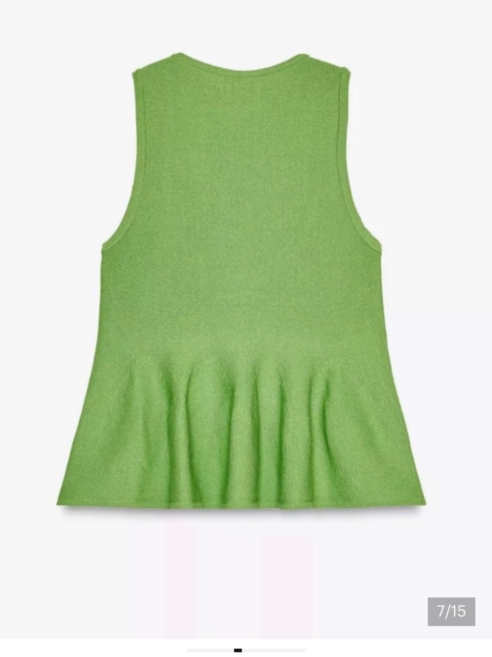 NWT Zara Chartreuse Green Sleeveless Knit Button Front Peplum Top Size S - Picture 7 of 16